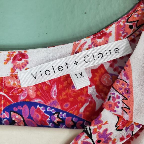 Violet+Claire Womens Multicolor Pink Orange Paisley Sleeveless Tank Top Size 1X - Picture 3 of 6